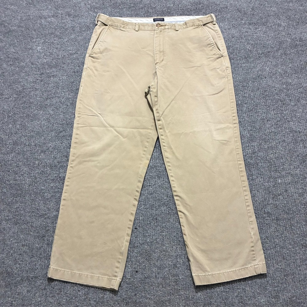Lands' End Mens Pants Size 38 Beige Traditional Fit Cotton Flat‎ Front Mid Rise
